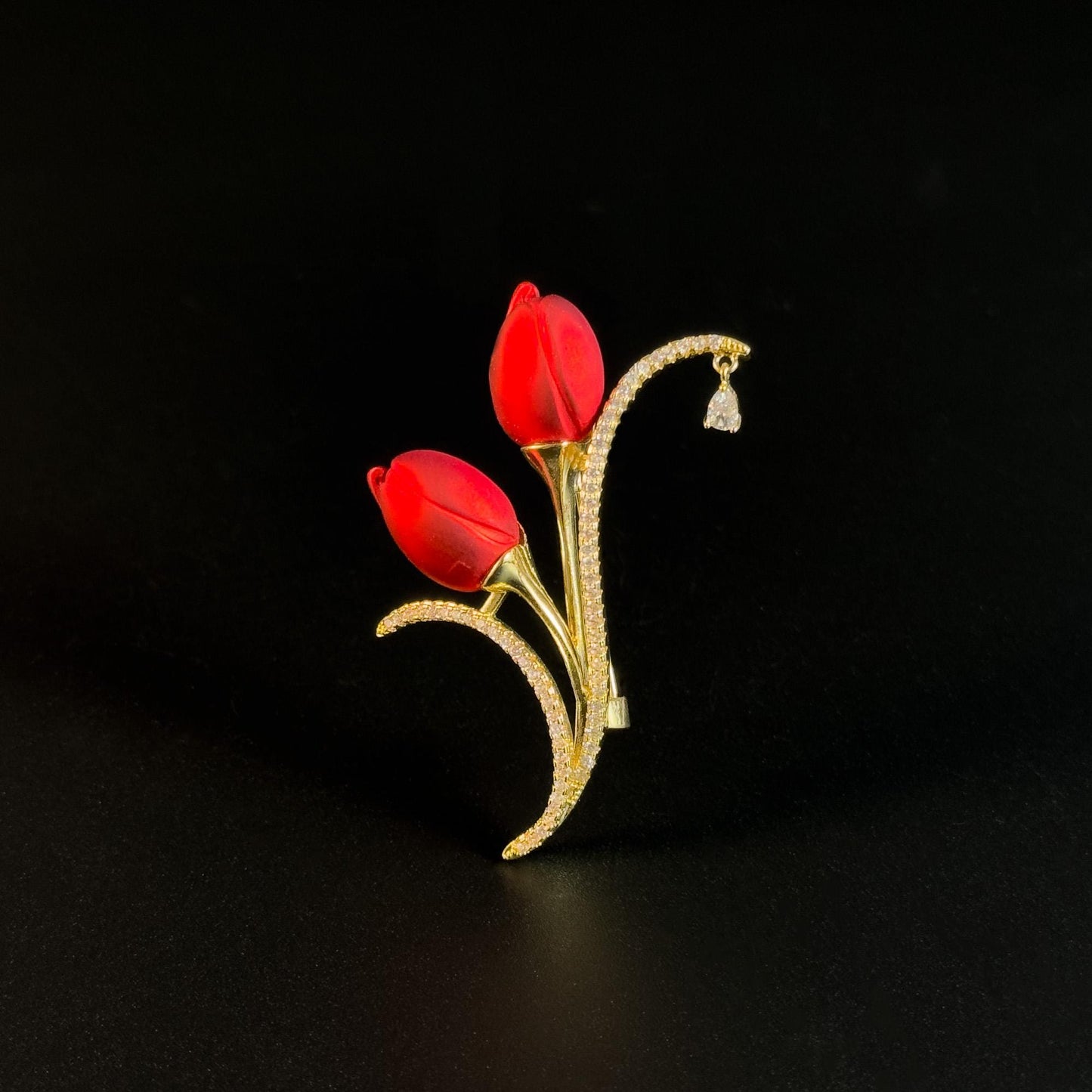 Red Tulip Rhinestone Brooch