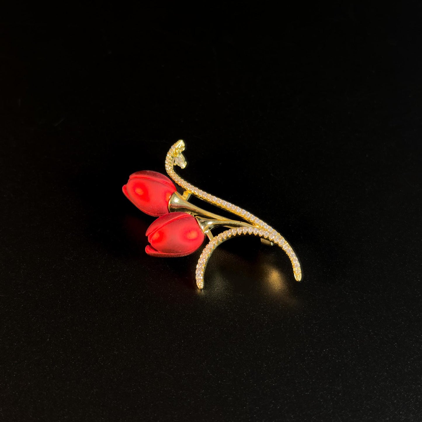 Red Tulip Rhinestone Brooch