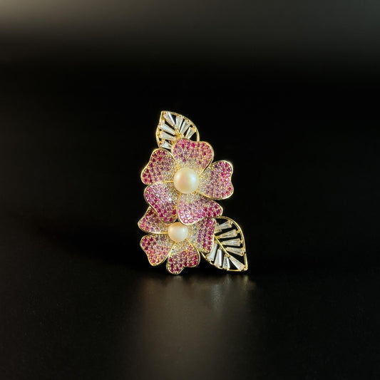 Crystal Rhinestone Pink Flower Brooch