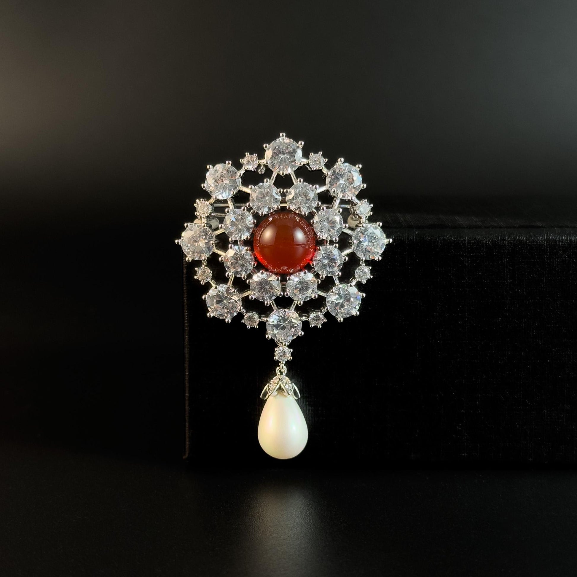 Ruby Pearl Snowflake Brooch Pendant