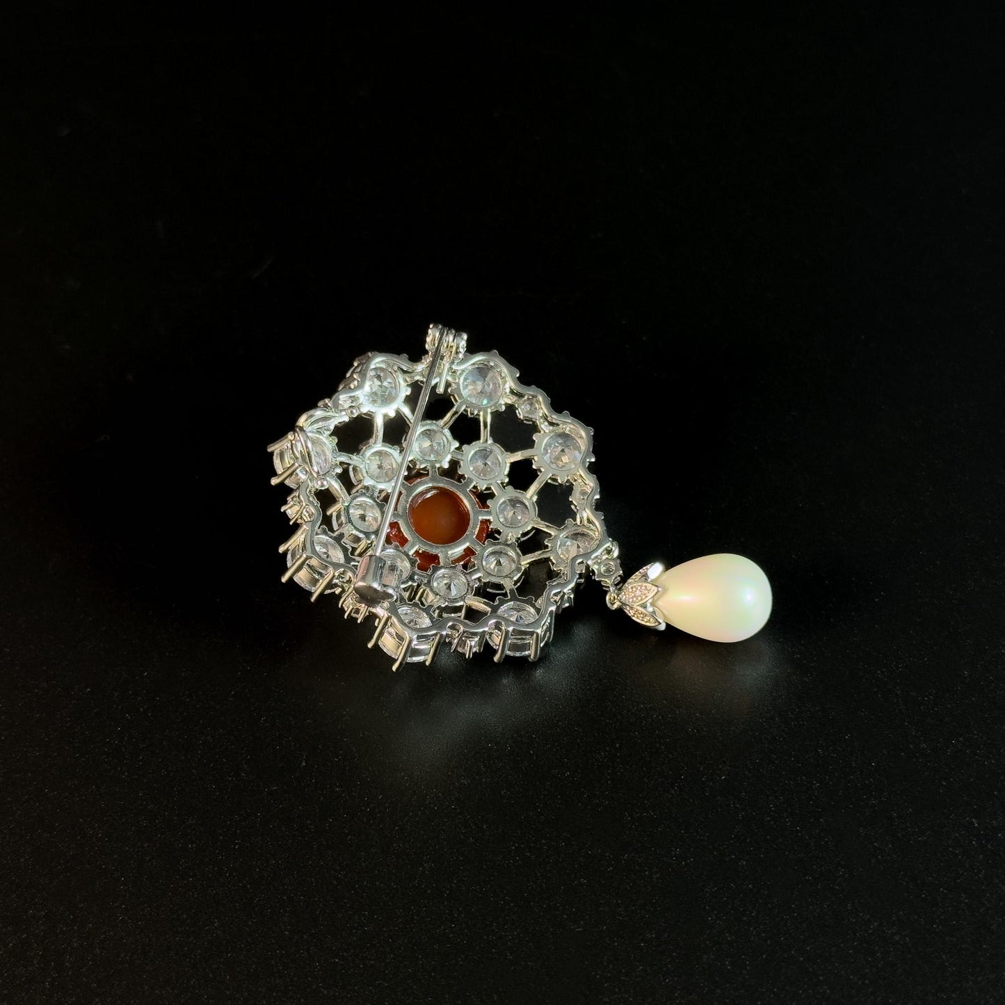 Ruby Pearl Snowflake Brooch Pendant
