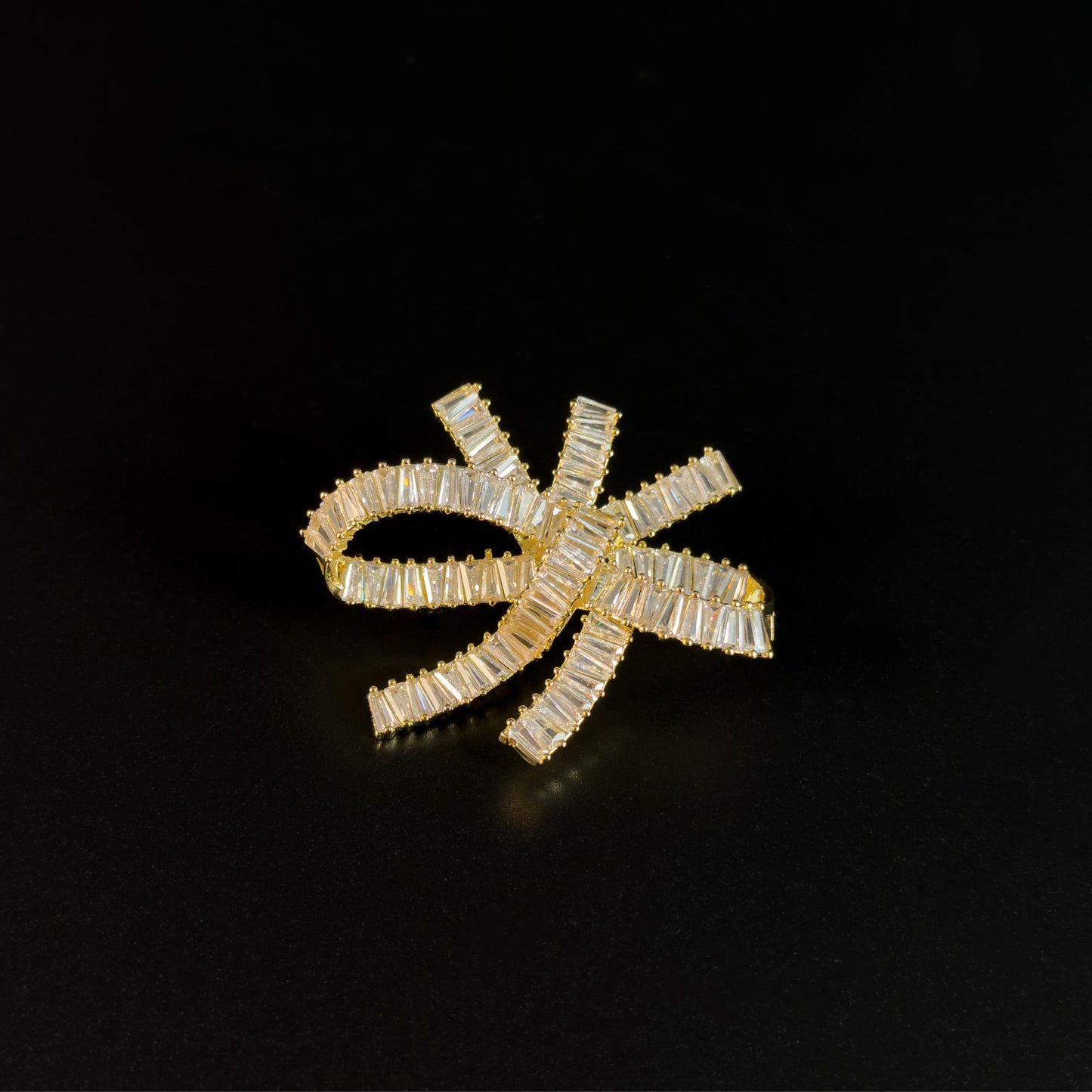Gold Crystal Bow Brooch