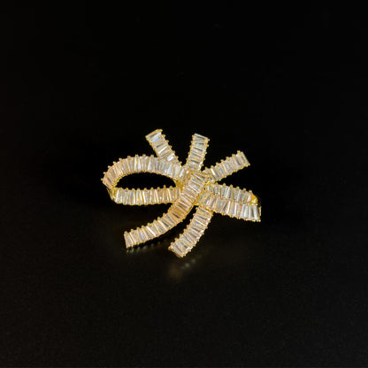 Gold Crystal Bow Brooch