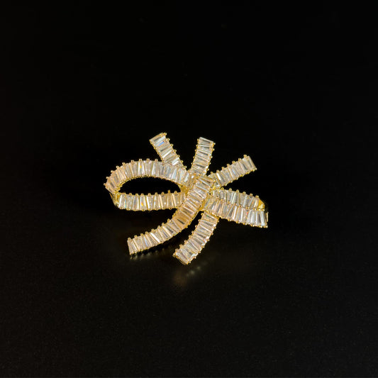 Gold Crystal Bow Brooch