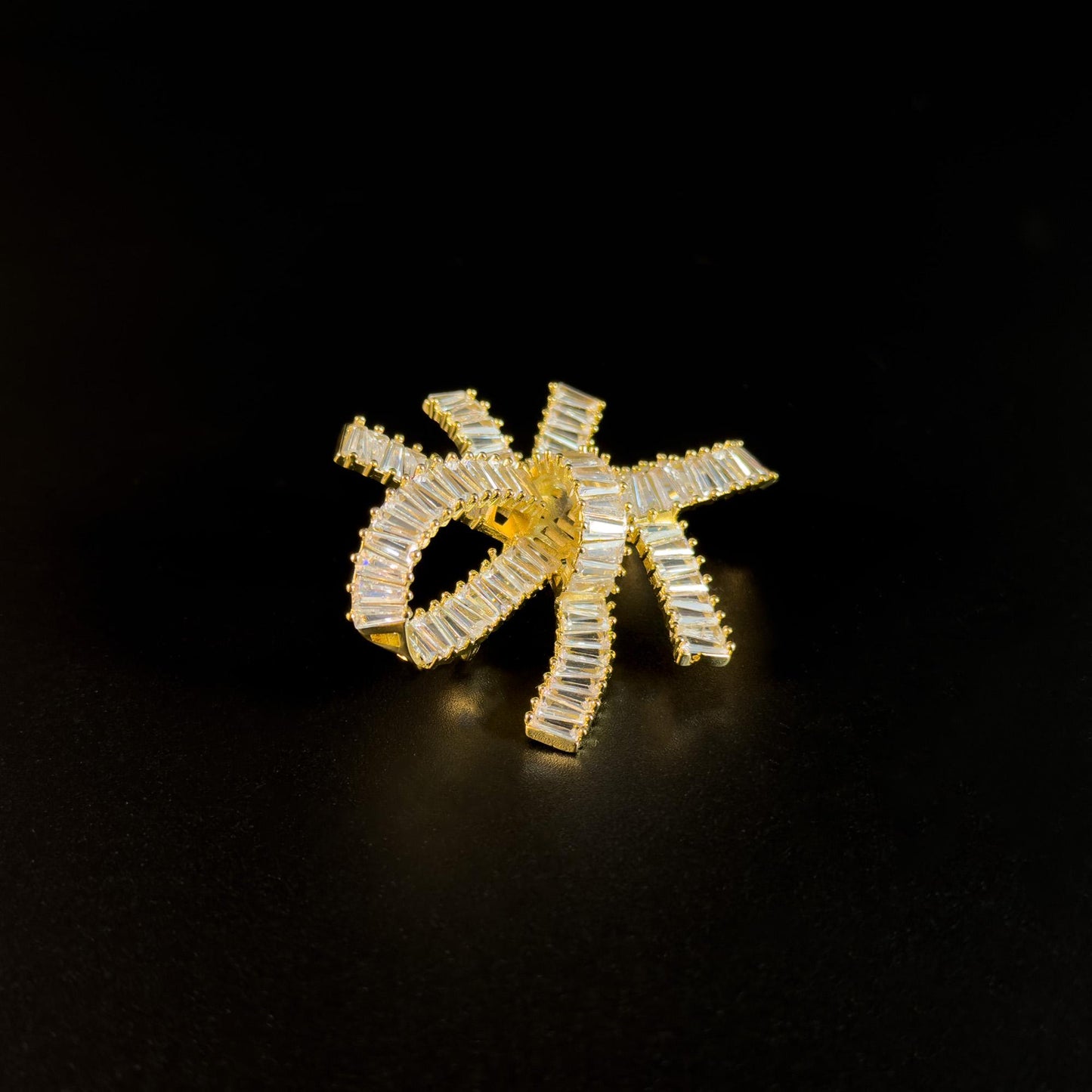 Gold Crystal Bow Brooch
