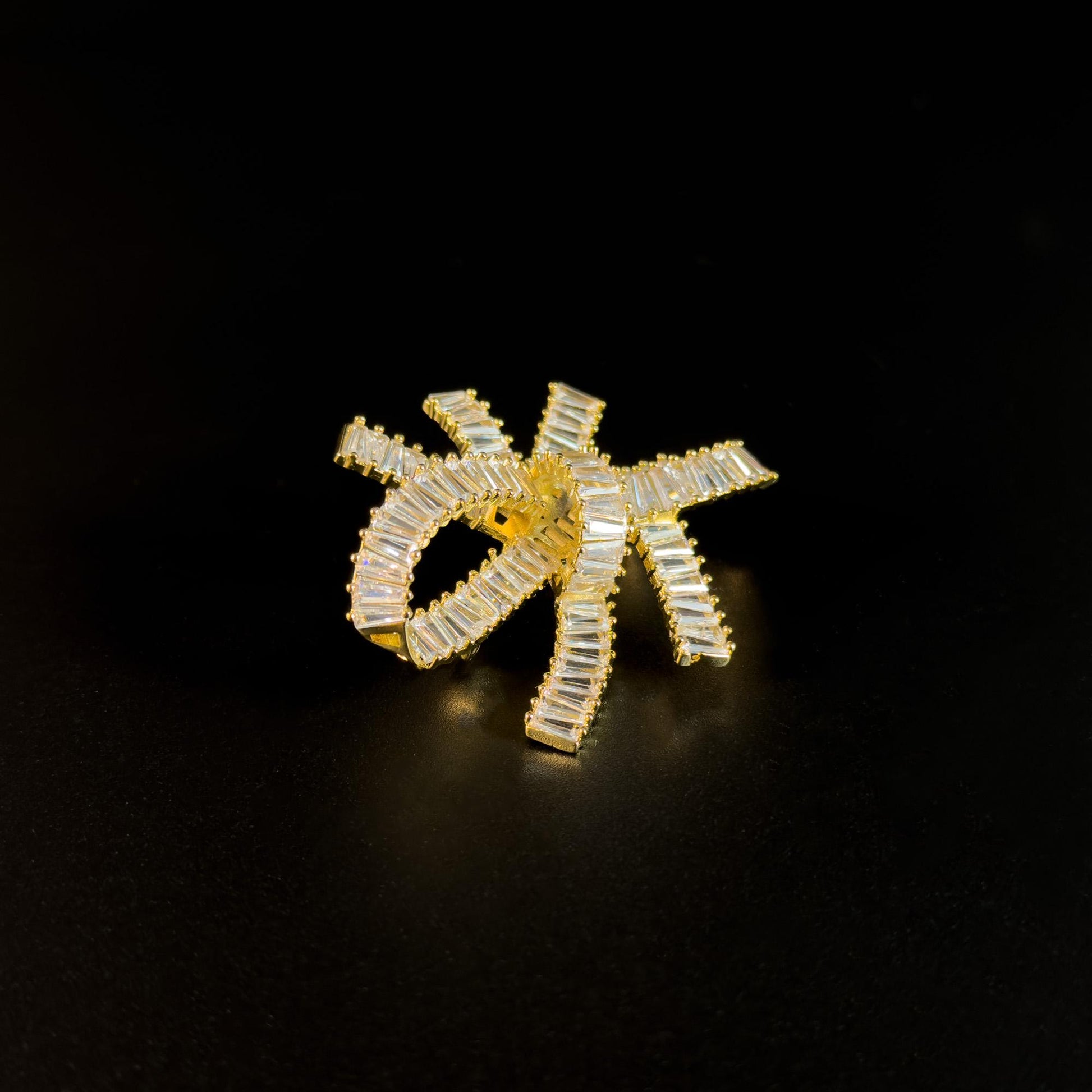 Gold Crystal Bow Brooch