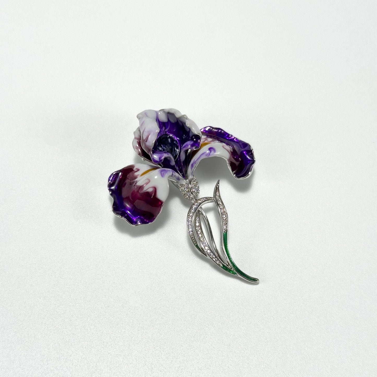 Enameled Iris Brooch