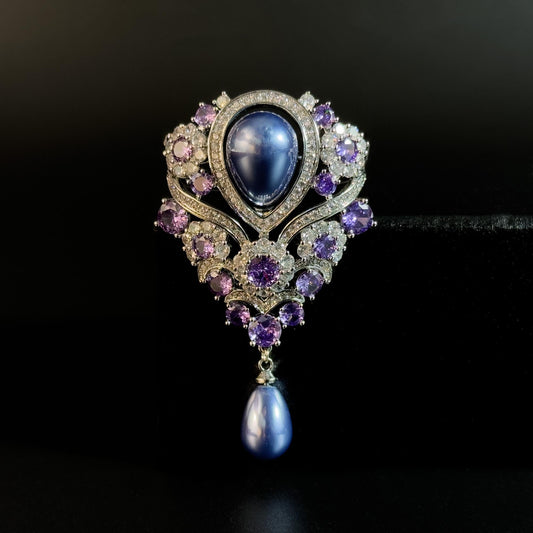 Vintage Court Style Violet Teardrop Pearl Brooch
