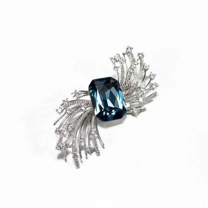 Blue Zircon Feather Brooch