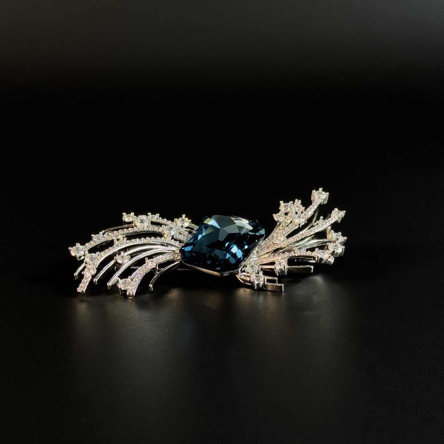 Blue Zircon Feather Brooch