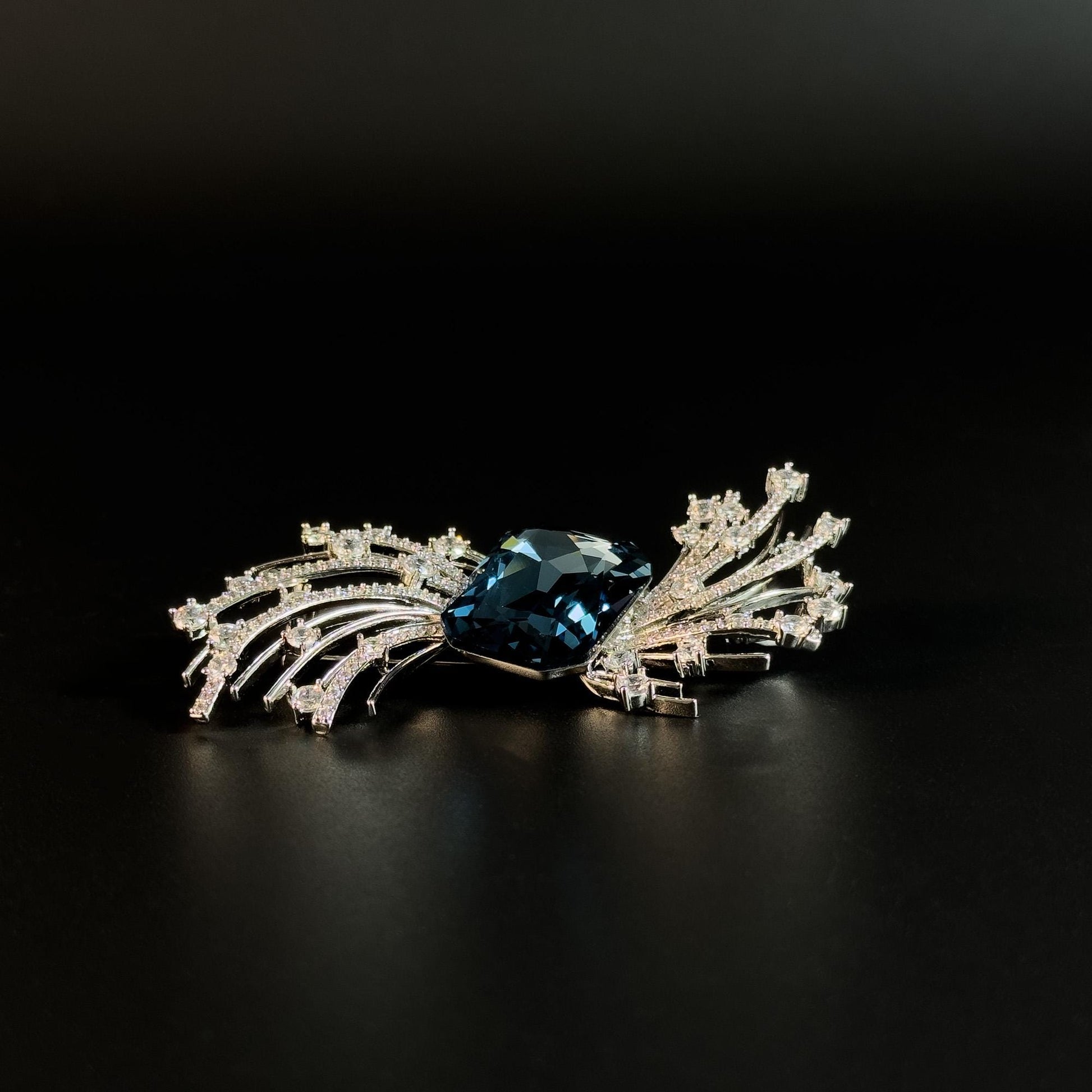 Blue Zircon Feather Brooch