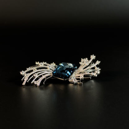 Blue Zircon Feather Brooch