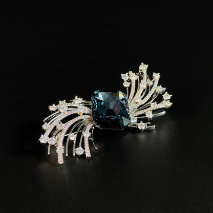 Blue Zircon Feather Brooch
