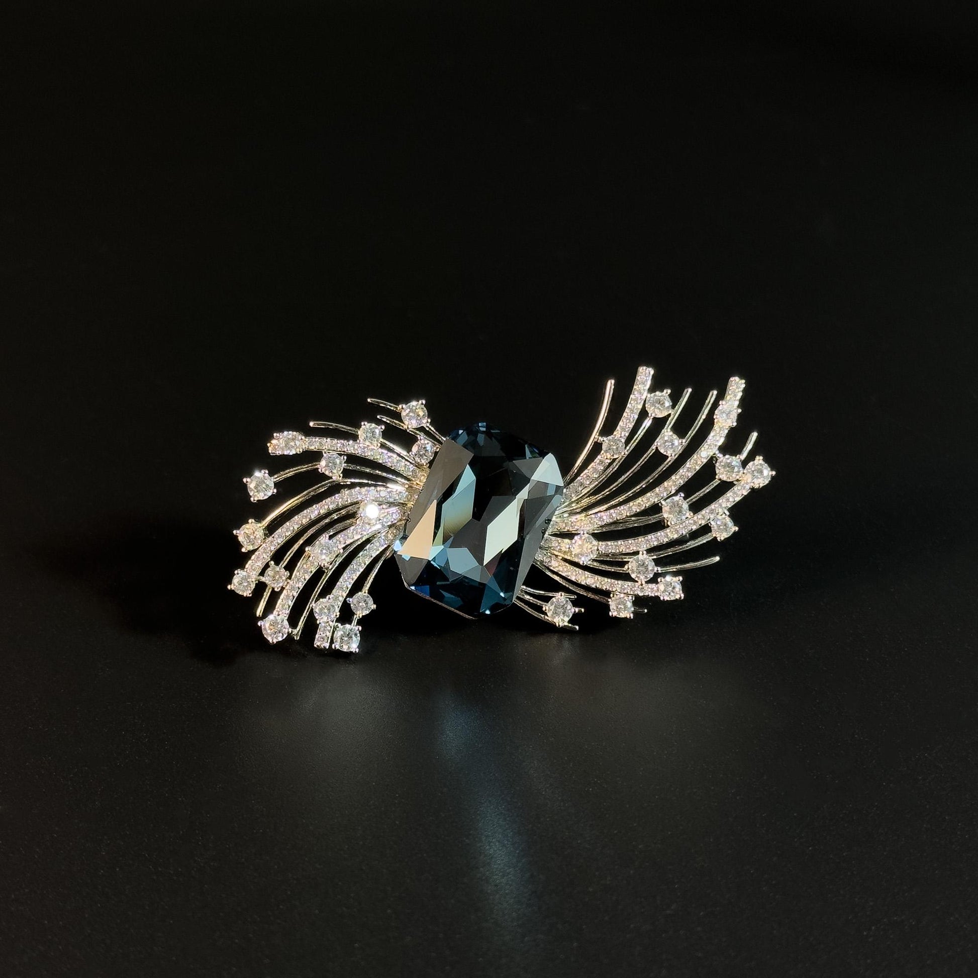 Blue Zircon Feather Brooch