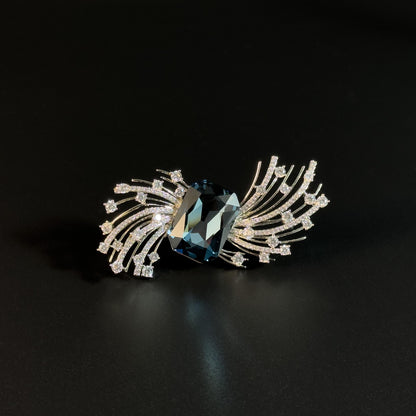 Blue Zircon Feather Brooch