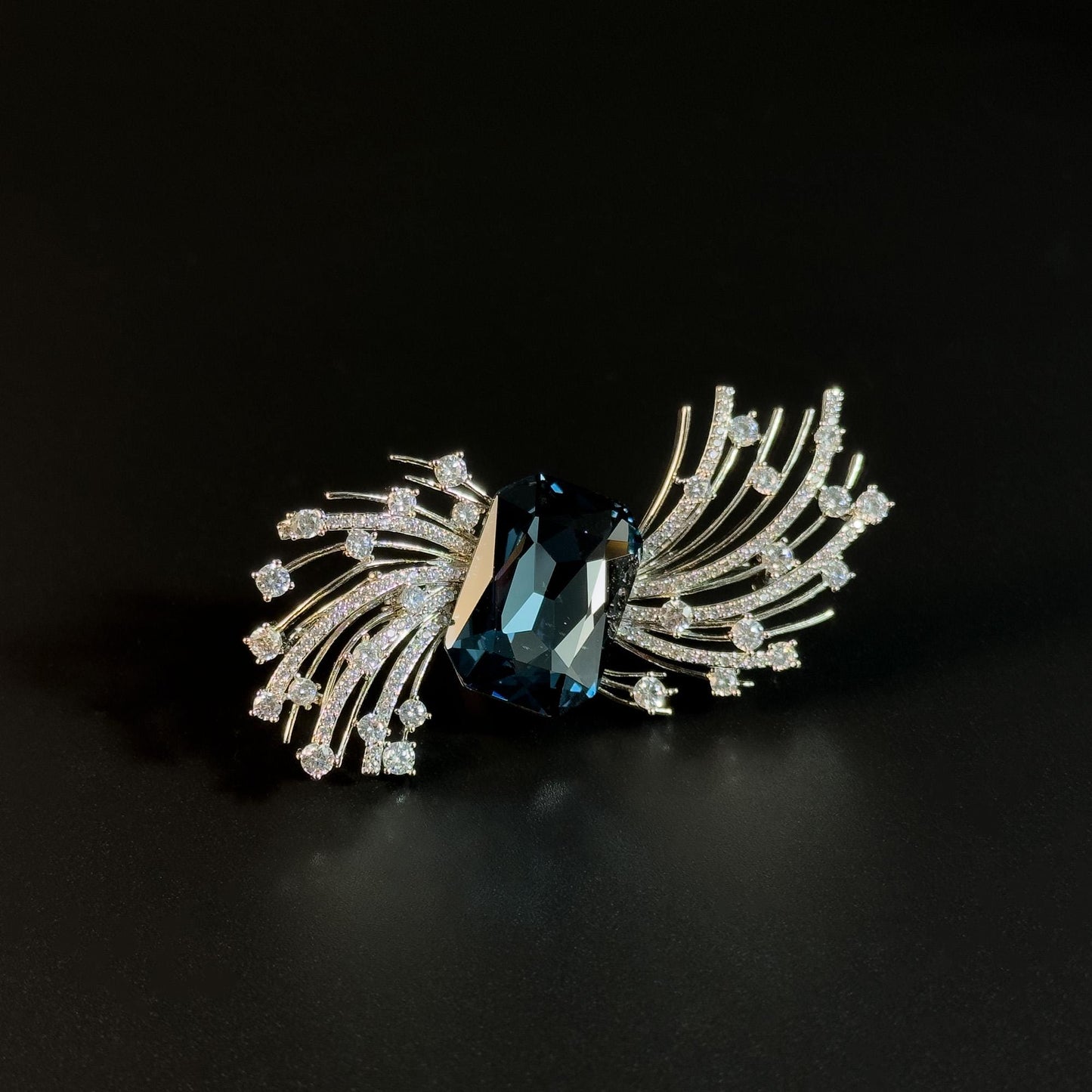 Blue Zircon Feather Brooch
