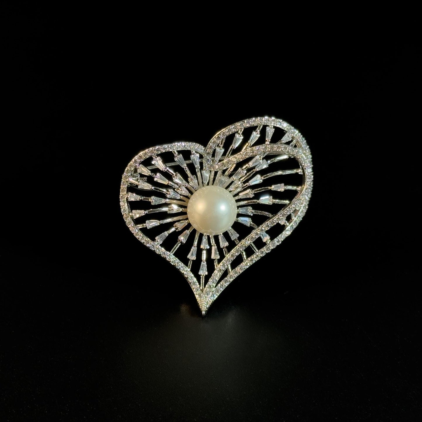 Heart-Shaped Pearl Brooch