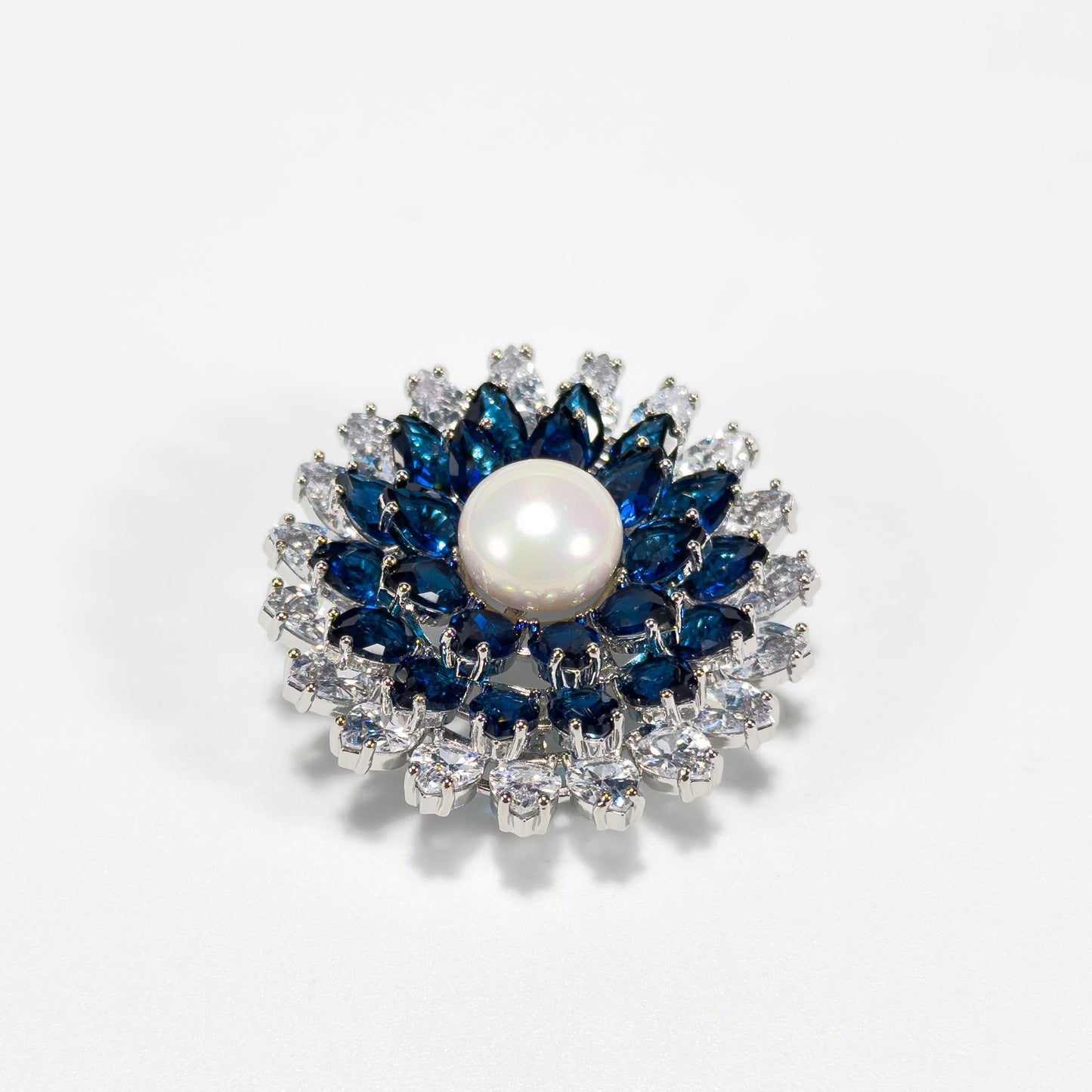 Blue Crystal and Pearl Brooch