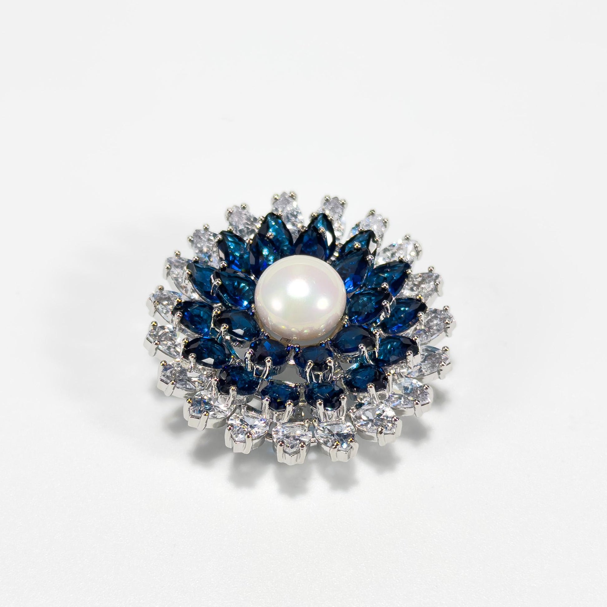 Blue Crystal and Pearl Brooch