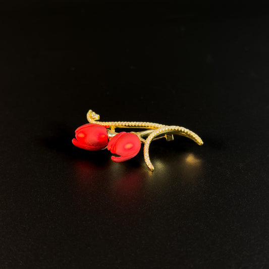 Red Tulip Rhinestone Brooch