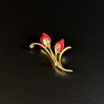 Red Tulip Rhinestone Brooch