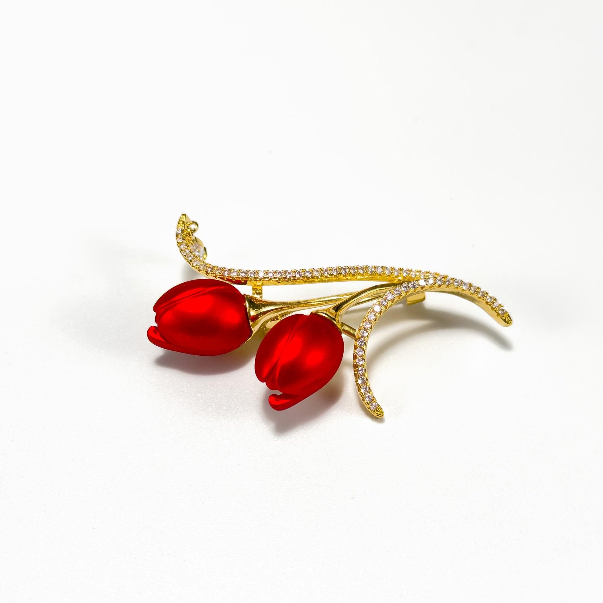 Red Tulip Rhinestone Brooch