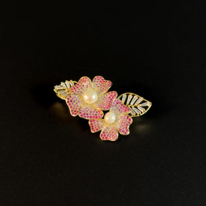 Crystal Rhinestone Pink Flower Brooch