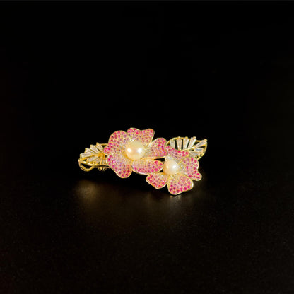 Crystal Rhinestone Pink Flower Brooch