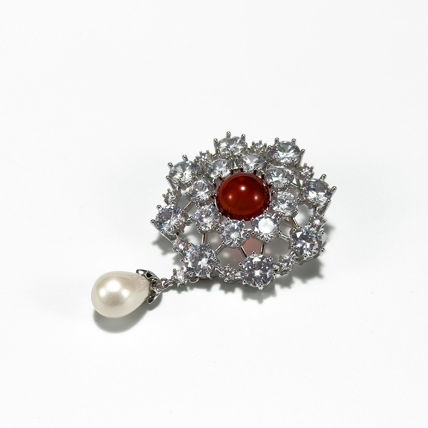 Ruby Pearl Snowflake Brooch Pendant