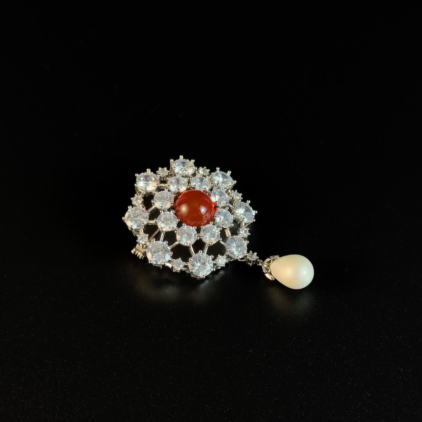 Ruby Pearl Snowflake Brooch Pendant