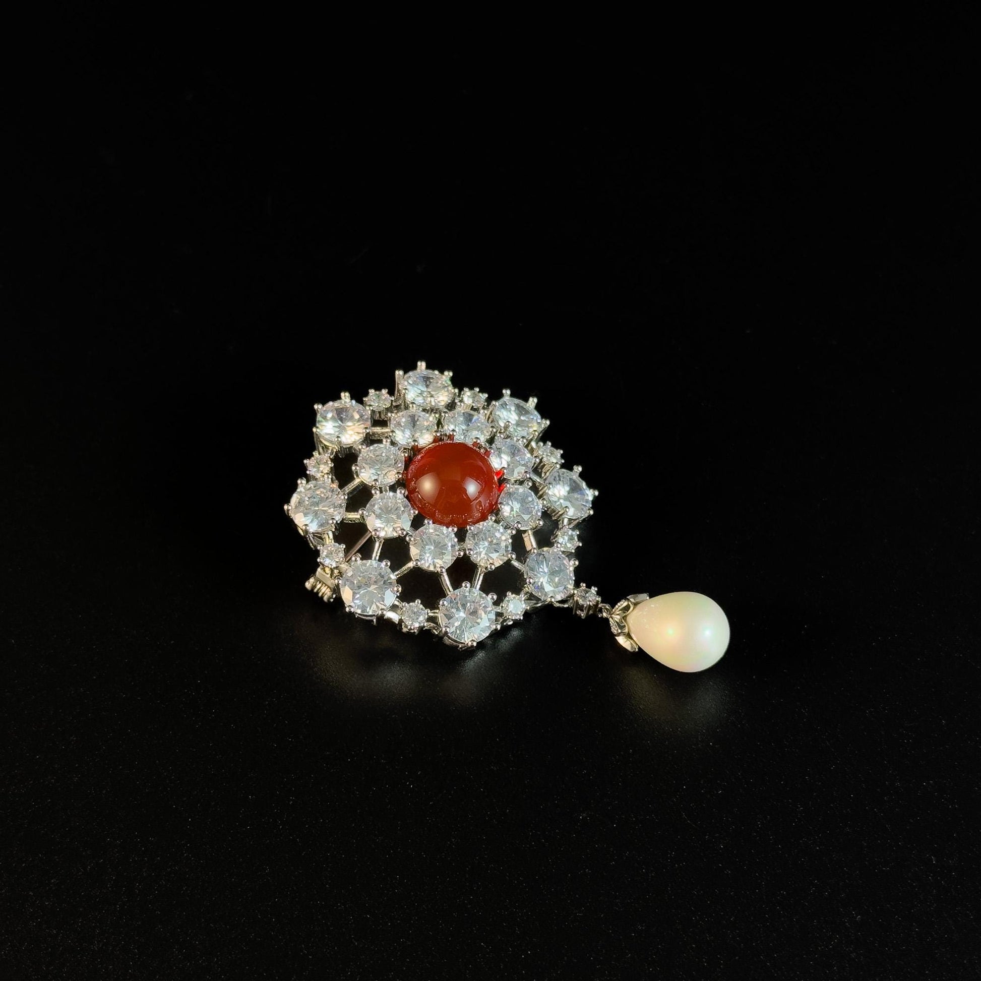 Ruby Pearl Snowflake Brooch Pendant