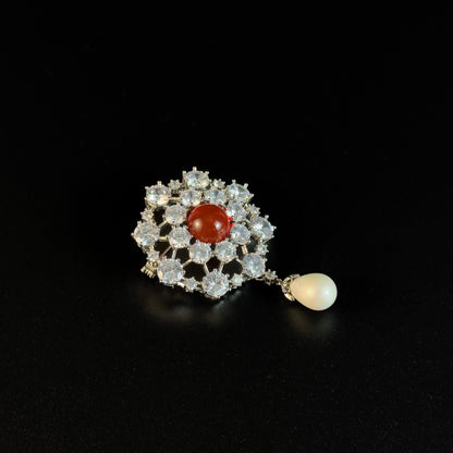 Ruby Pearl Snowflake Brooch Pendant