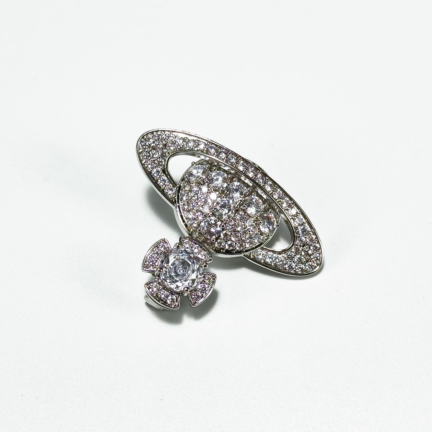 Silver Full-Diamond Planet-Shaped Brooch