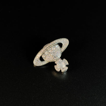 Silver Full-Diamond Planet-Shaped Brooch