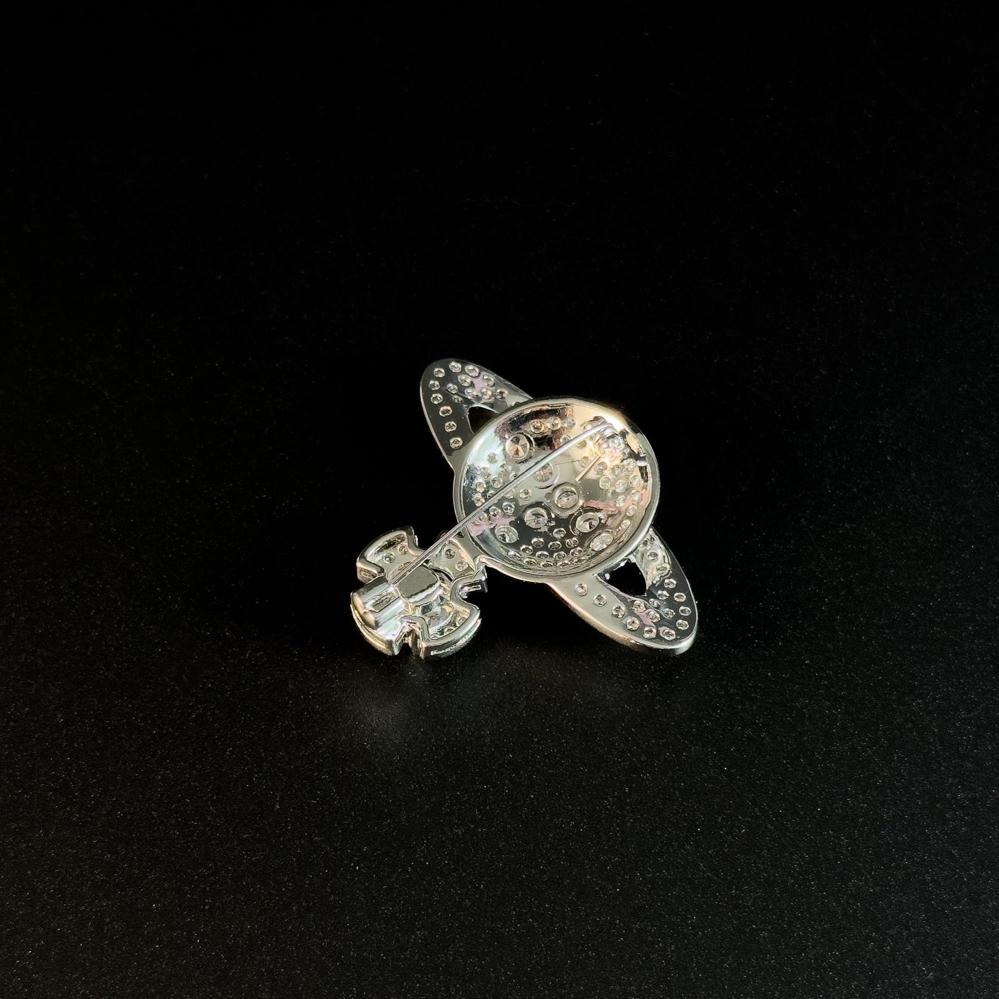 Silver Full-Diamond Planet-Shaped Brooch