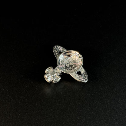 Silver Full-Diamond Planet-Shaped Brooch