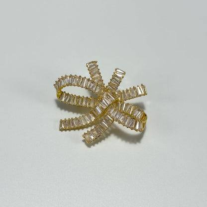 Gold Crystal Bow Brooch