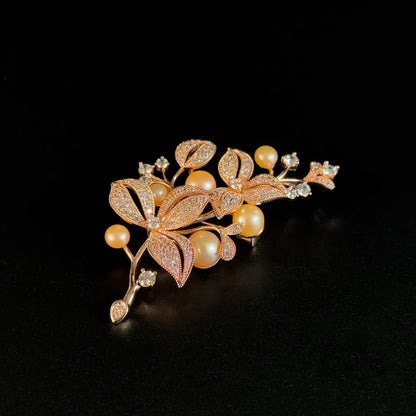 Pearl Leaf-Shaped Brooch