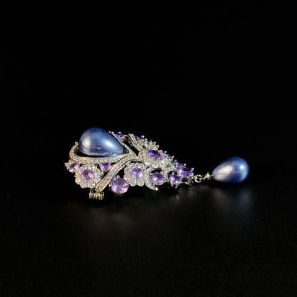 Vintage Court Style Violet Teardrop Pearl Brooch