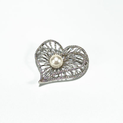 Heart-Shaped Pearl Brooch