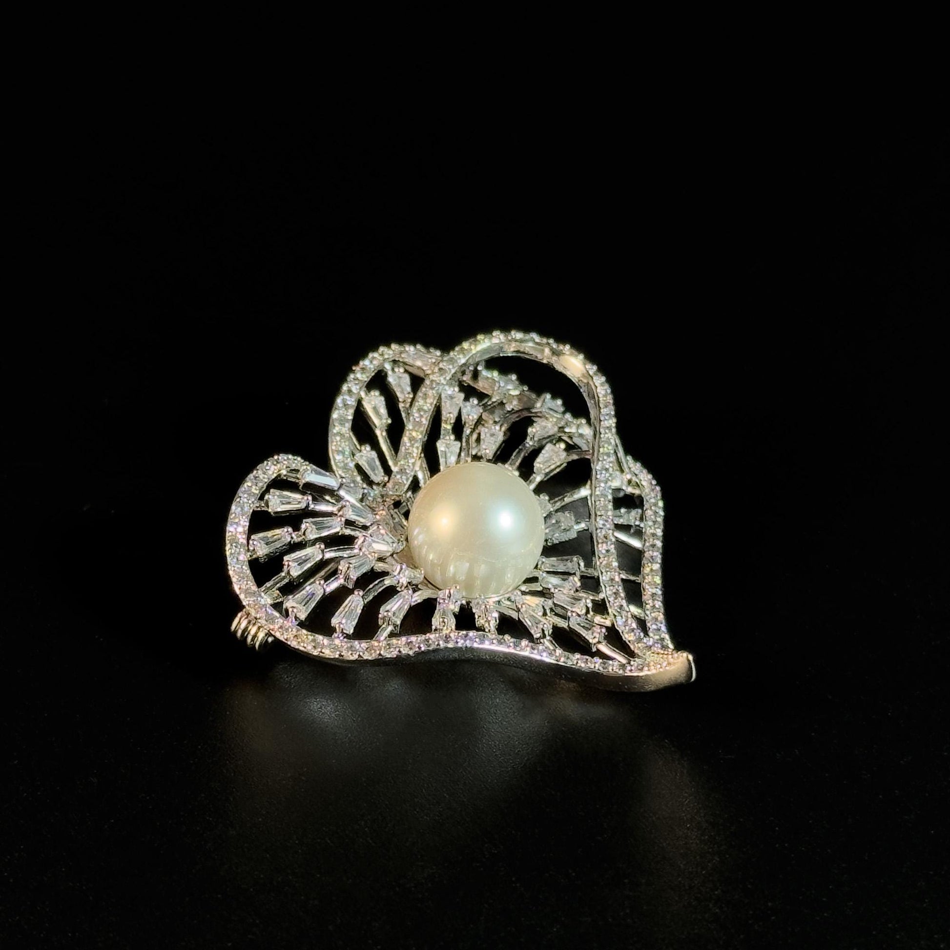 Heart-Shaped Pearl Brooch