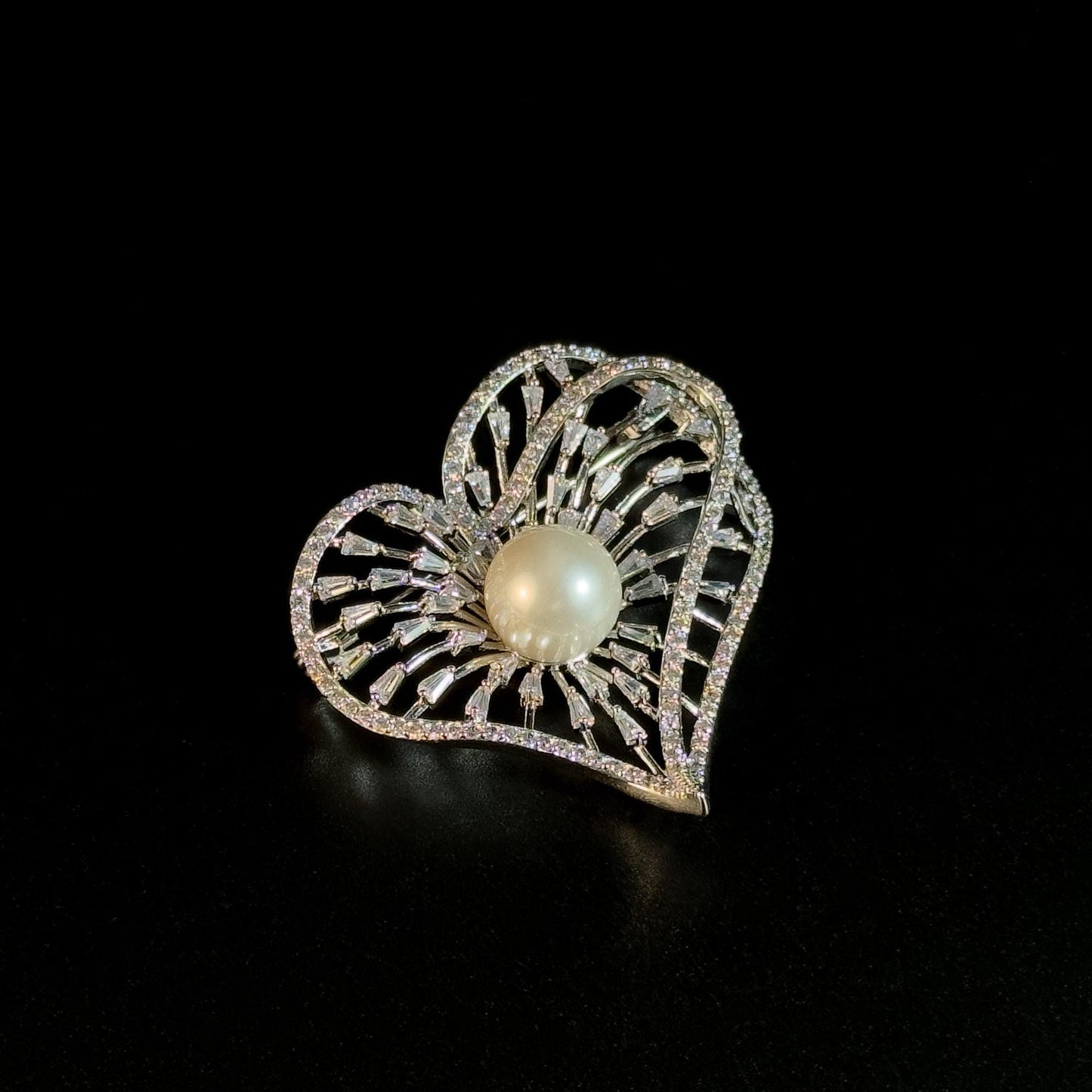 Heart-Shaped Pearl Brooch