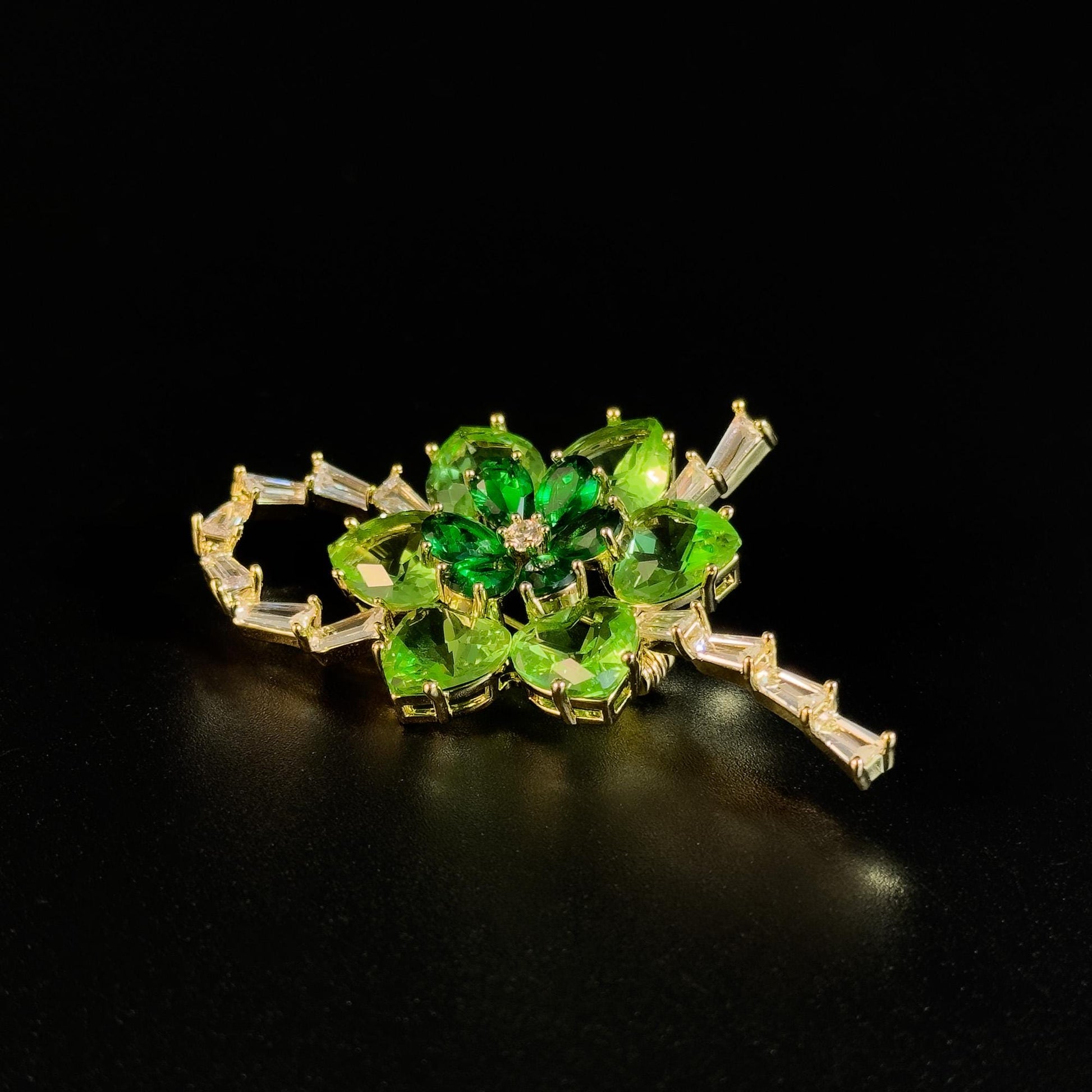 Green Floral Bow Brooch