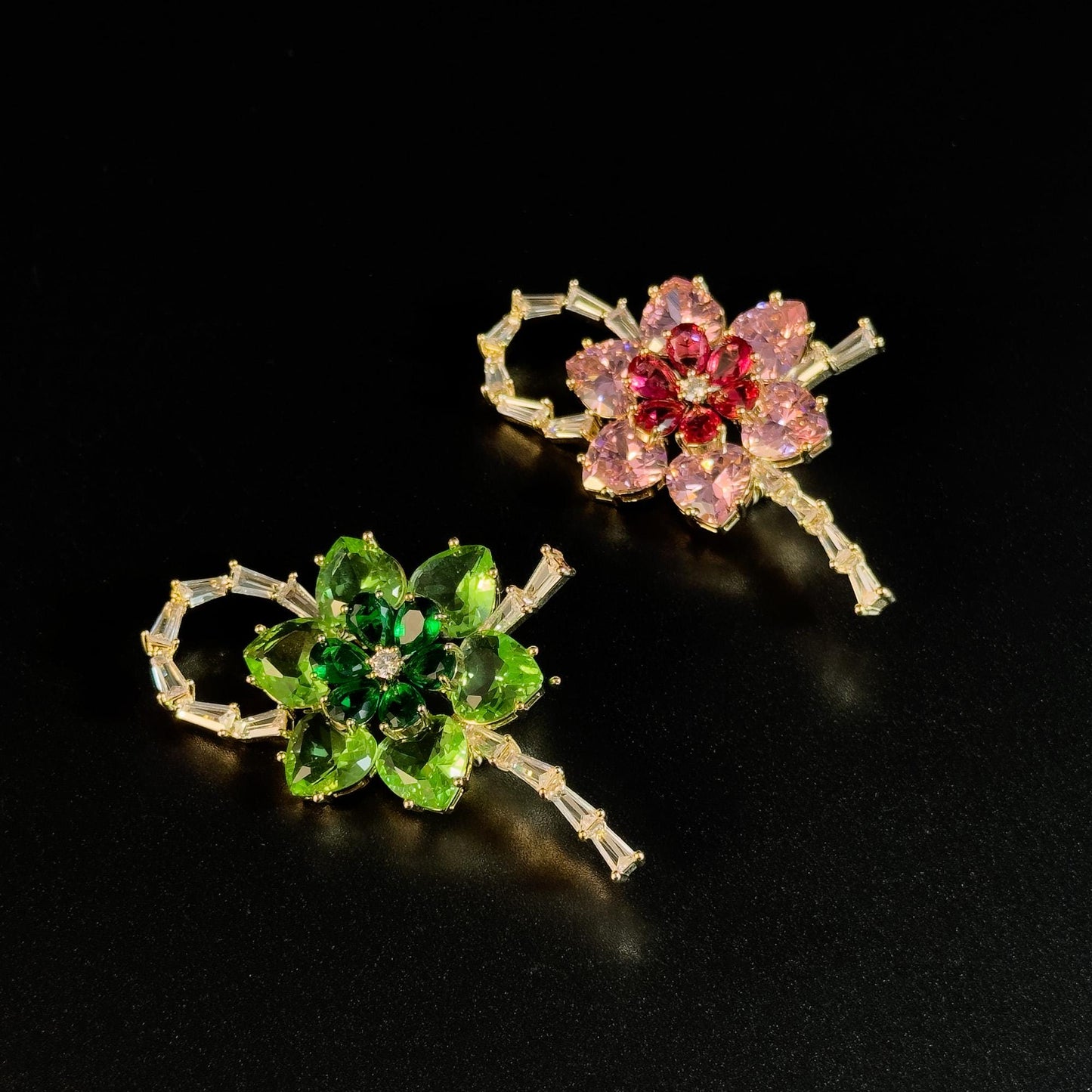 Green Floral Bow Brooch