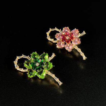 Green Floral Bow Brooch