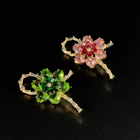 Green Floral Bow Brooch