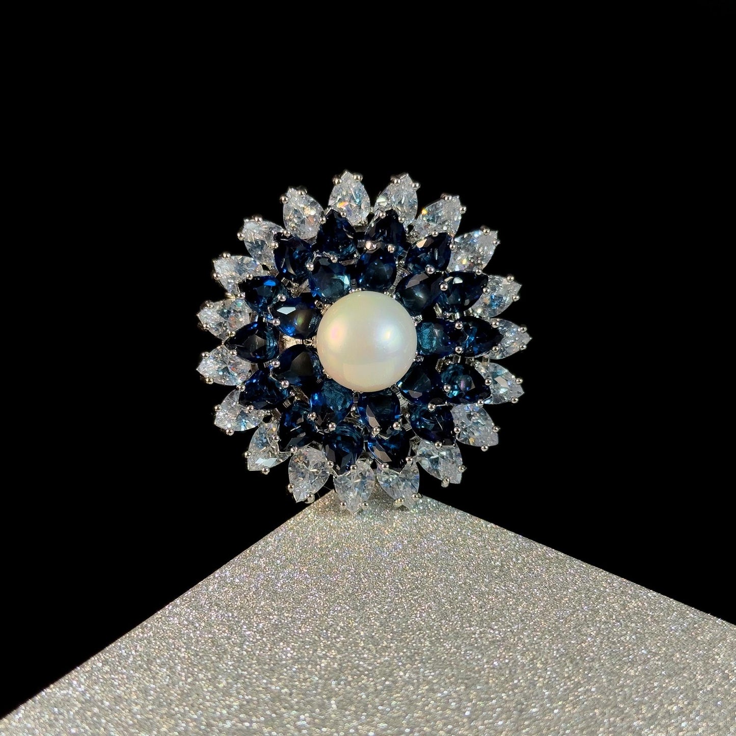 Blue Crystal and Pearl Brooch