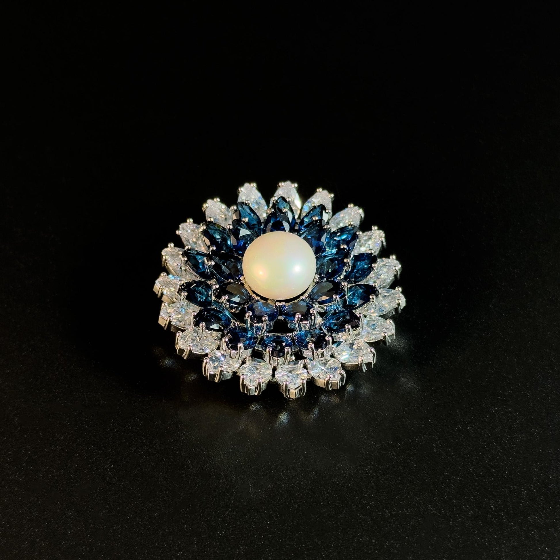 Blue Crystal and Pearl Brooch