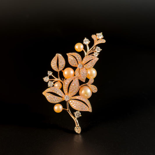 Pearl Leaf-Shaped Brooch
