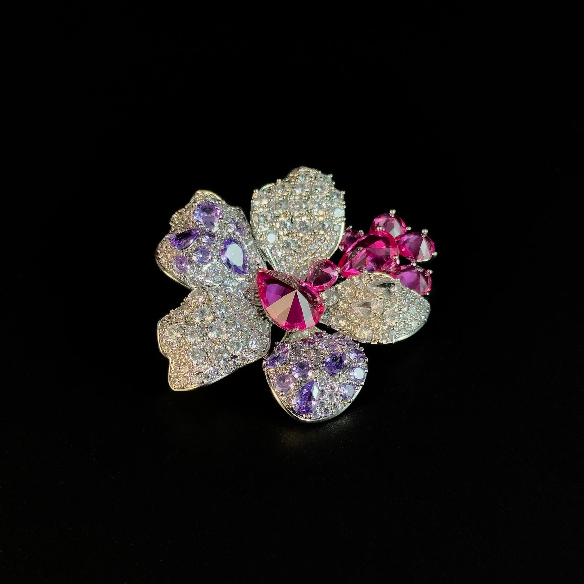 Pink Gemstone Flower Brooch